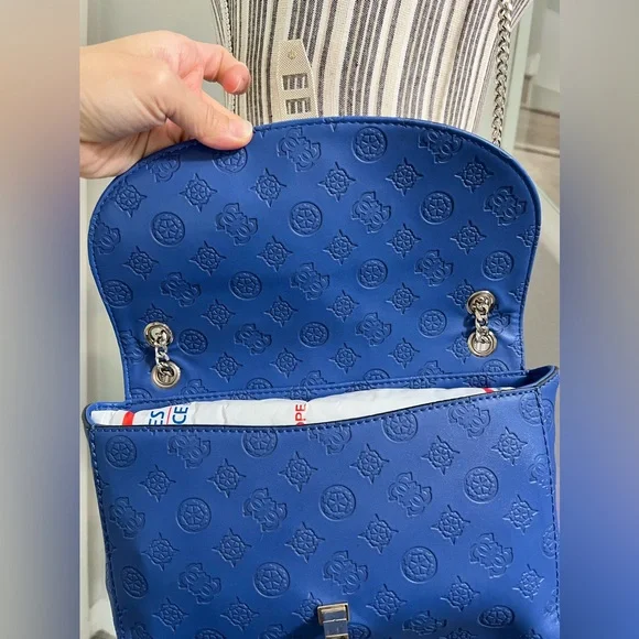 GUESS NWOT Blue Peony Debossed Logo Crossbody Shoulder Bag - Picture 12 of 14